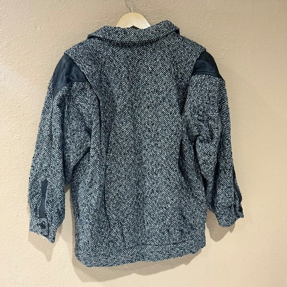 Vintage Otello Pelle Bomber Jacket Womens Size Medium Gray Wool Blend Mock Coat - Picture 8 of 15